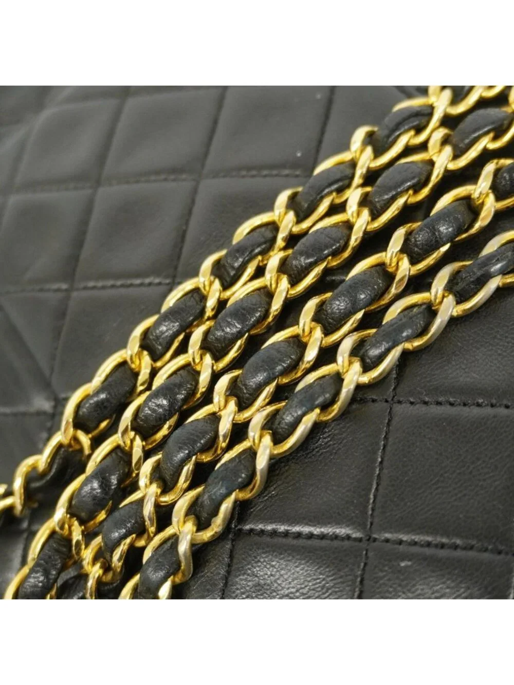 Chanel Shoulder Bag Quilted Lambskin Black Gold